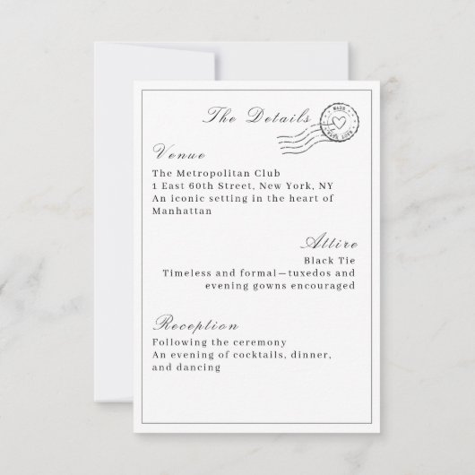 Elegantes Schwarz & Weiß auf einer Hochzeit Einladung (Rückseite)