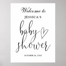 Elegantes Schwarz-Weiß-Baby-Dusche Begrüßungszeich Poster