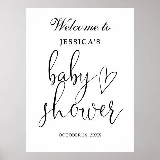 Elegantes Schwarz-Weiß-Baby-Dusche Begrüßungszeich Poster (Vorne)