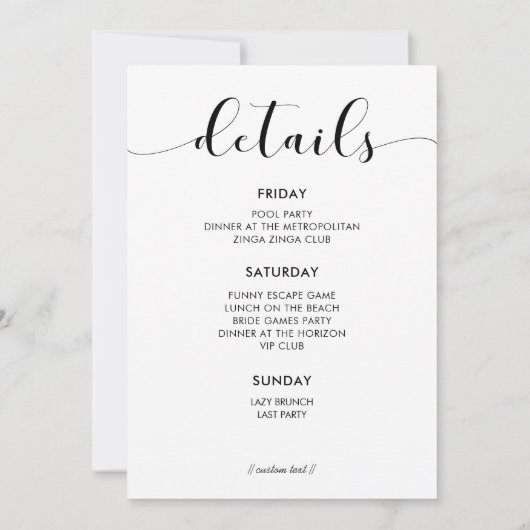 Elegantes Schwarz-Weiß Bachelorette Einladung (Rückseite)