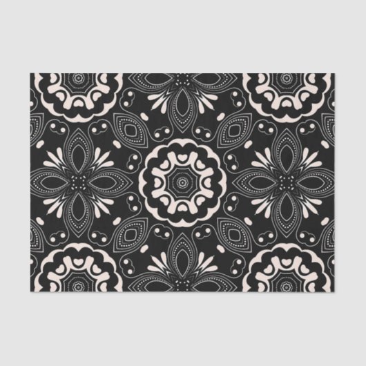 Elegantes Schwarz-Weiß-Barock Arabesque Muster Seidenpapier (Vorderseite)
