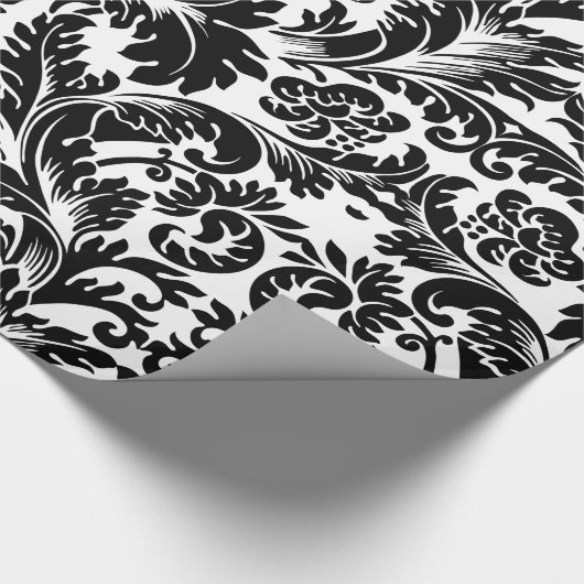 Elegantes Schwarz-Weiß-Barock-Damaskus-Muster Geschenkpapier (Ecke)