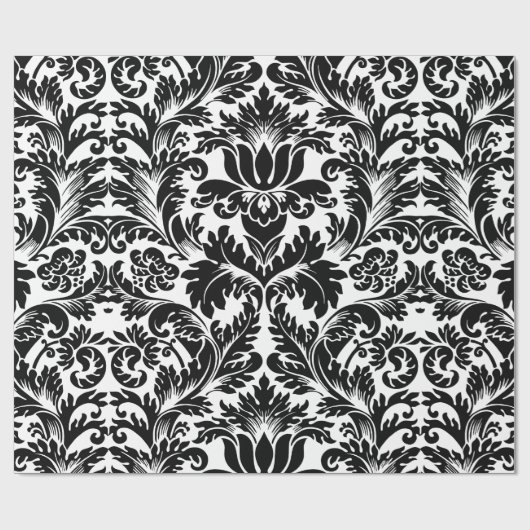 Elegantes Schwarz-Weiß-Barock-Damaskus-Muster Geschenkpapier (Flach)