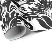 Elegantes Schwarz-Weiß-Barock-Damaskus-Muster Geschenkpapier (Rolleneckpunkt)