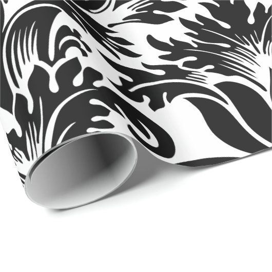 Elegantes Schwarz-Weiß-Barock-Damaskus-Muster Geschenkpapier (Rolleneckpunkt)