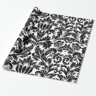 Elegantes Schwarz-Weiß-Barock-Damaskusmuster Geschenkpapier