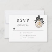 Elegantes Schwarz-weiß Bauble Weihnachtsfest Party RSVP Karte (Vorderseite)