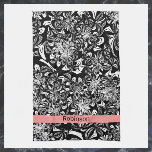 Elegantes Schwarz-Weiß-Blau Geschirrtuch