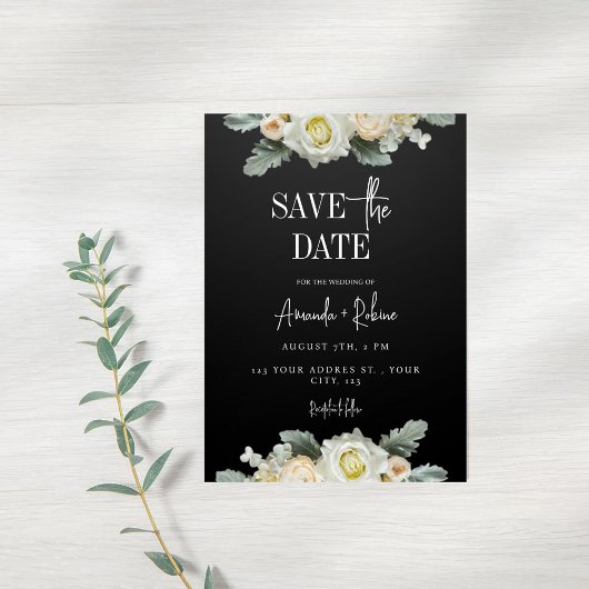 Elegantes Schwarz-Weiß-Blau Save the Date Einladung