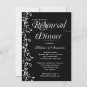 Elegantes Schwarz-Weiß-Blüh-Probe-Dinner Einladung (Vorderseite)