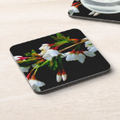 Elegantes, Schwarz-weiß blühendes weißes Blossom Getränkeuntersetzer (Linke Seite)