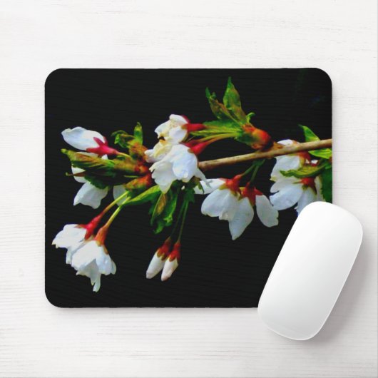 Elegantes, Schwarz-weiß blühendes weißes Blossom Mousepad (Mit Mouse)