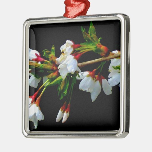 Elegantes, Schwarz-weiß blühendes weißes Blossom Ornament Aus Metall (Links)