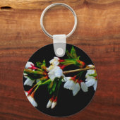 Elegantes, Schwarz-weiß blühendes weißes Blossom Schlüsselanhänger (Vorderseite)