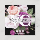 Elegantes Schwarz & Weiß Blumen Einfach Persönlich Quadratische Visitenkarte (Vorderseite)