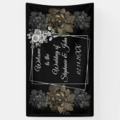 Elegantes Schwarz-Weiß-Blumen-Hochzeitsbanner Banner (Vertikal)