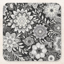 Elegantes Schwarz-Weiß-Blumen-Spitzenmuster