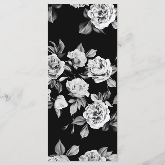 Elegantes Schwarz-Weiß-Blumendessert Menükarte (Rückseite)