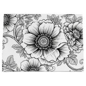 Elegantes Schwarz-Weiß-Blumenlinienkunstmuster (5) Große Geschenktüte (Vorderseite)
