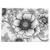 Elegantes Schwarz-Weiß-Blumenlinienkunstmuster (5) Große Geschenktüte (Rückseite)