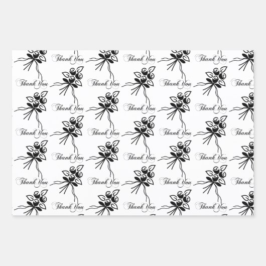 Elegantes Schwarz/Weiß-Blumenmotiv dank der Gelege Geschenkpapier Set (Vorderseite 2)