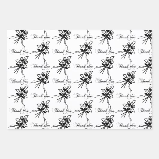 Elegantes Schwarz/Weiß-Blumenmotiv dank der Gelege Geschenkpapier Set (Vorderseite)