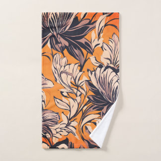 Elegantes Schwarz-Weiß-Blumenmuster auf Senfgold Badhandtuch Set