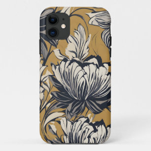 Elegantes Schwarz-Weiß-Blumenmuster auf Senfgold Case-Mate iPhone Hülle