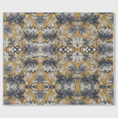 Elegantes Schwarz-Weiß-Blumenmuster auf Senfgold Geschenkpapier (Flach)