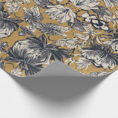 Elegantes Schwarz-Weiß-Blumenmuster auf Senfgold Geschenkpapier (Ecke)