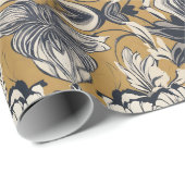 Elegantes Schwarz-Weiß-Blumenmuster auf Senfgold Geschenkpapier (Rolleneckpunkt)