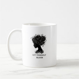 Elegantes Schwarz-Weiß-Blumensilhouettendesign  Kaffeetasse