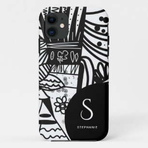 Elegantes Schwarz-Weiß Bohemisch Botanisches Case-Mate iPhone Hülle
