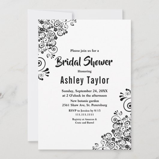 Elegantes Schwarz-Weiß-Boho-Brautparty Einladung (Vorderseite)