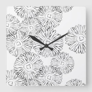 Elegantes Schwarz-Weiß-Boho-Chic-Gänseblümchen-Mus Quadratische Wanduhr