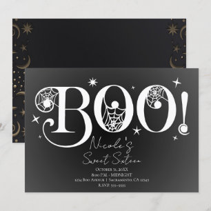 Elegantes Schwarz Weiß BOO Magisches Halloween Swe Einladung