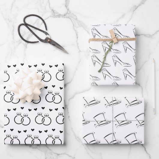 Elegantes Schwarz-Weiß-Bridal/Polterabend Geschenkpapier Set (Vorderseite)