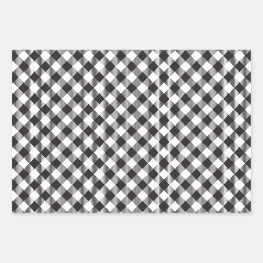 Elegantes Schwarz-Weiß Buffalo Kariert Checkered Geschenkpapier Set (Vorderseite)