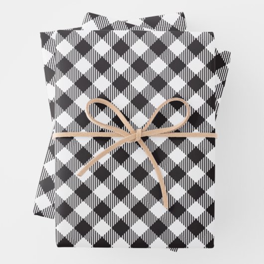 Elegantes Schwarz-Weiß Buffalo Kariert Checkered Geschenkpapier Set (Beispiel)