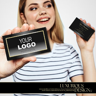 Elegantes Schwarz-Weiß-Creme-Rahmen-Logo Visitenkarte
