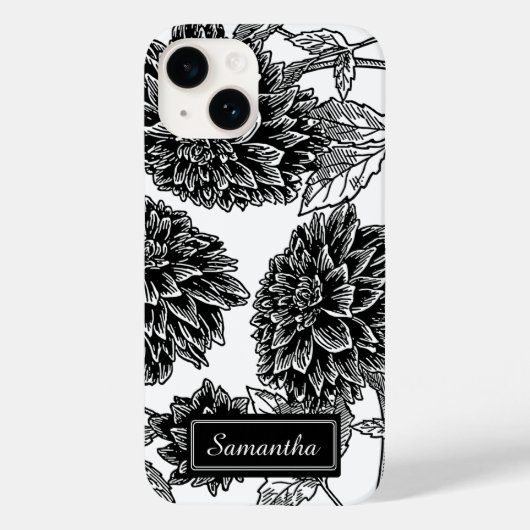 Elegantes Schwarz-Weiß Dahlia Personalisiert Case-Mate iPhone Hülle (Rückseite)