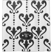 Elegantes Schwarz-Weiß-Damask-Monogramm Duschvorhang (Vorderseite)