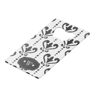 Elegantes Schwarz-Weiß-Damask-Monogramm Geldbeutel Flaschenöffner