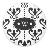 Elegantes Schwarz-Weiß-Damask-Monogramm Keramikknauf (Vorderseite)