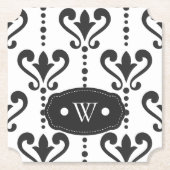 Elegantes Schwarz-Weiß-Damask-Monogramm Untersetzer (Vorderseite)