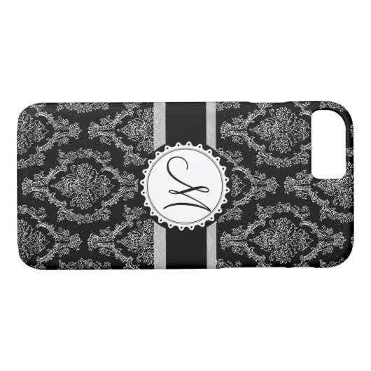Elegantes Schwarz-Weiß-Damask-Muster Case-Mate iPhone Hülle (Rückseite (Horizontal))