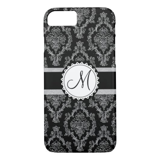 Elegantes Schwarz-Weiß-Damask-Muster Case-Mate iPhone Hülle (Rückseite)