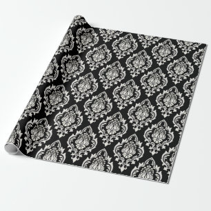 Elegantes Schwarz-Weiß-Damask-Muster Luxus Geschenkpapier