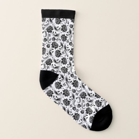 Elegantes Schwarz-Weiß-Damasken-Muster Socken (Links - Innen)
