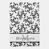 Elegantes Schwarz-Weiß-Damasketmuster Geschirrtuch (Vertikal)